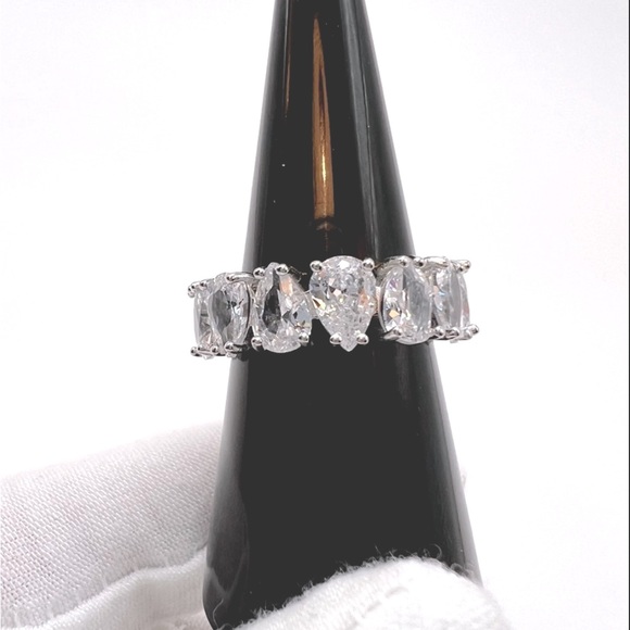 .925 Sterling Silver Pear Shape Cz Eternity Band Ring